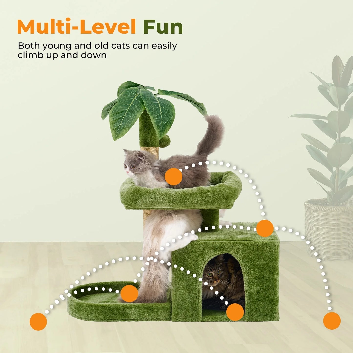 Cozy 31.5" Cat Tree with Leaf Design - Plush Cat Condo, Scratching Posts & Hang Ball for Indoor Cats