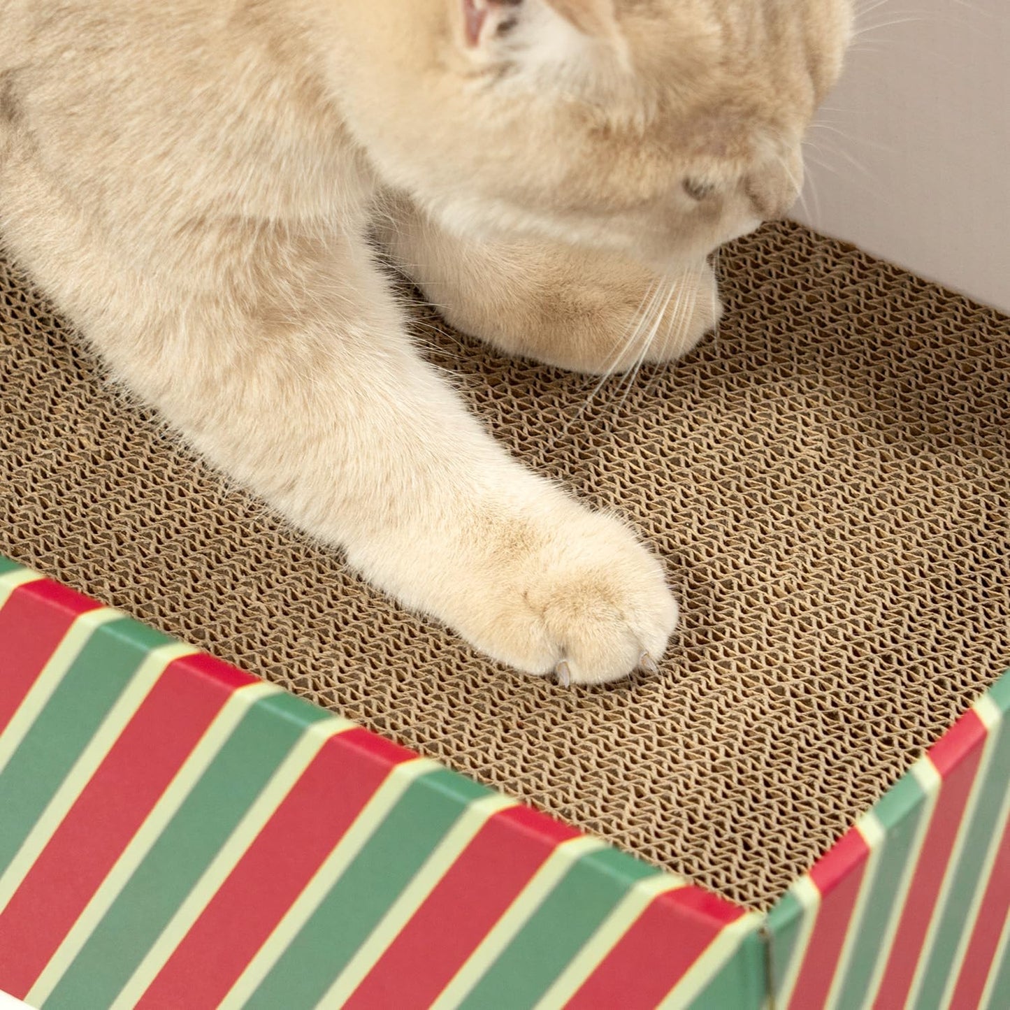 Cat Scratcher Box with 3-Layer Corrugated Pad, Heavy-Duty Double-Sided Cardboard Scratching Board & Bed, Checkered Design, for Cats, Large