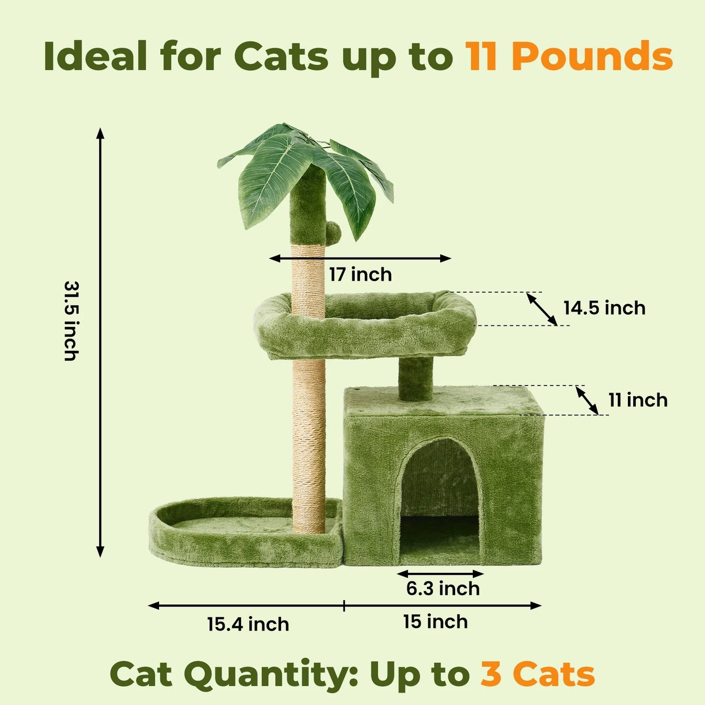 Cozy 31.5" Cat Tree with Leaf Design - Plush Cat Condo, Scratching Posts & Hang Ball for Indoor Cats