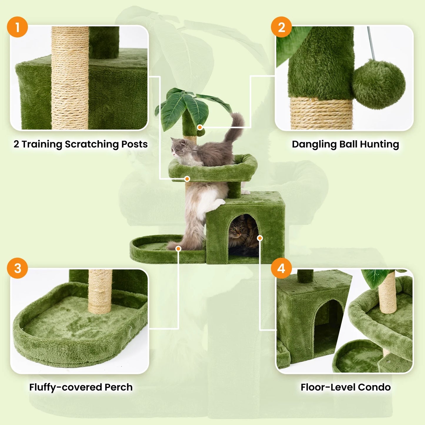 Cozy 31.5" Cat Tree with Leaf Design - Plush Cat Condo, Scratching Posts & Hang Ball for Indoor Cats