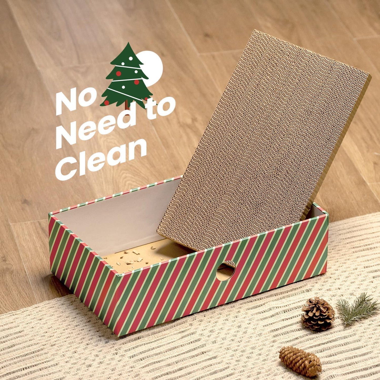 Cat Scratcher Box with 3-Layer Corrugated Pad, Heavy-Duty Double-Sided Cardboard Scratching Board & Bed, Checkered Design, for Cats, Large
