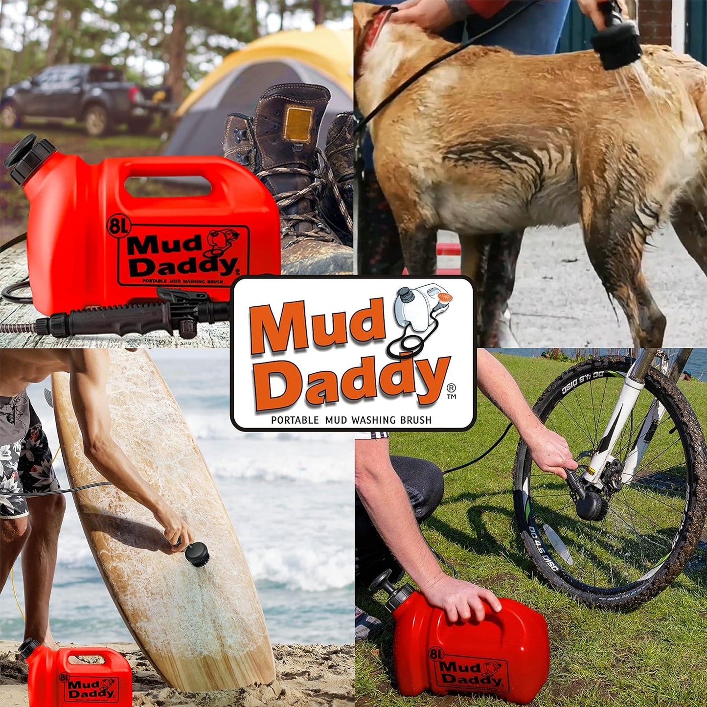 Dog Washer - Portable 2.1 Gallon (8L) with Bath Brush, Paw Cleaner, and Shower Hose Attachment, Red