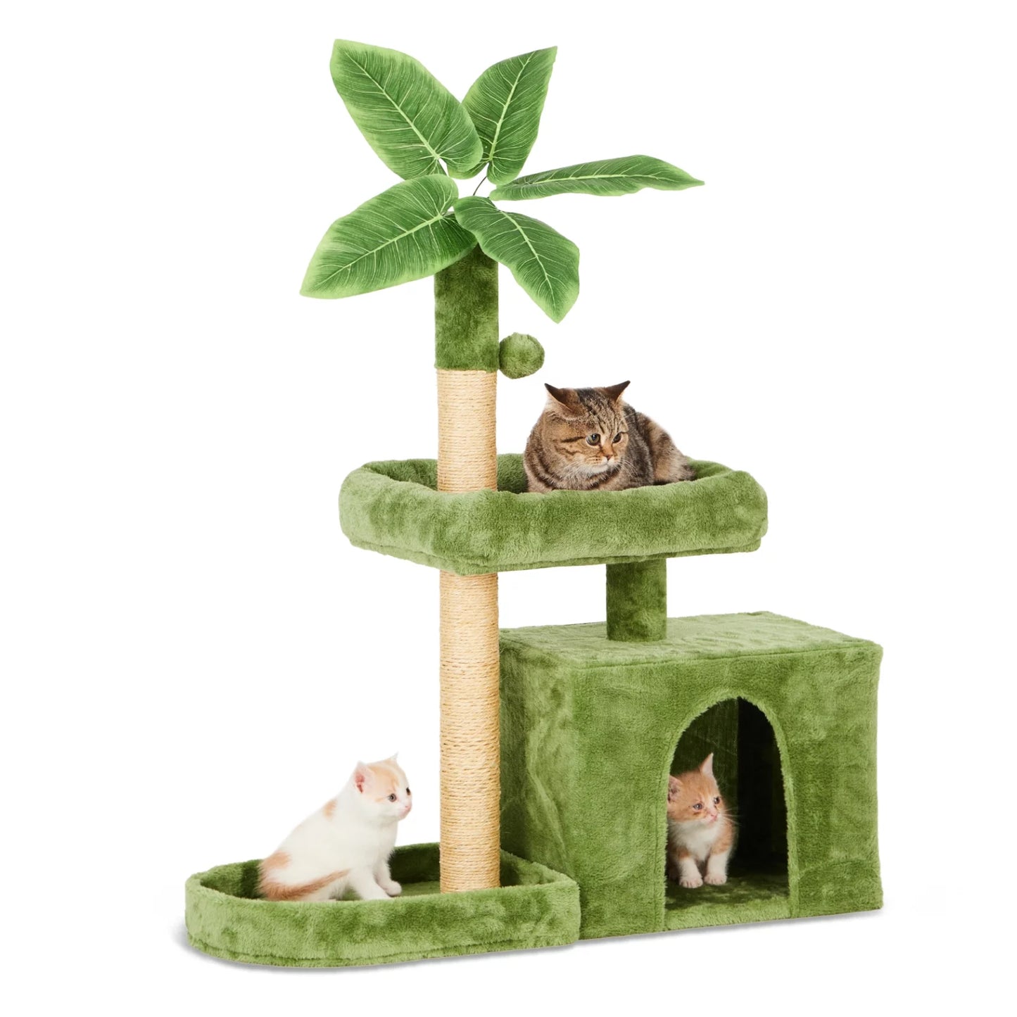 Cozy 31.5" Cat Tree with Leaf Design - Plush Cat Condo, Scratching Posts & Hang Ball for Indoor Cats