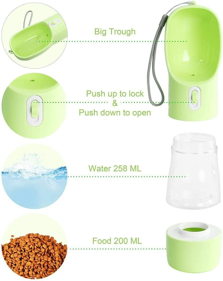 Pet Water Bottle Dispenser - Leak Proof Bottles for pets on the Go with Food Container