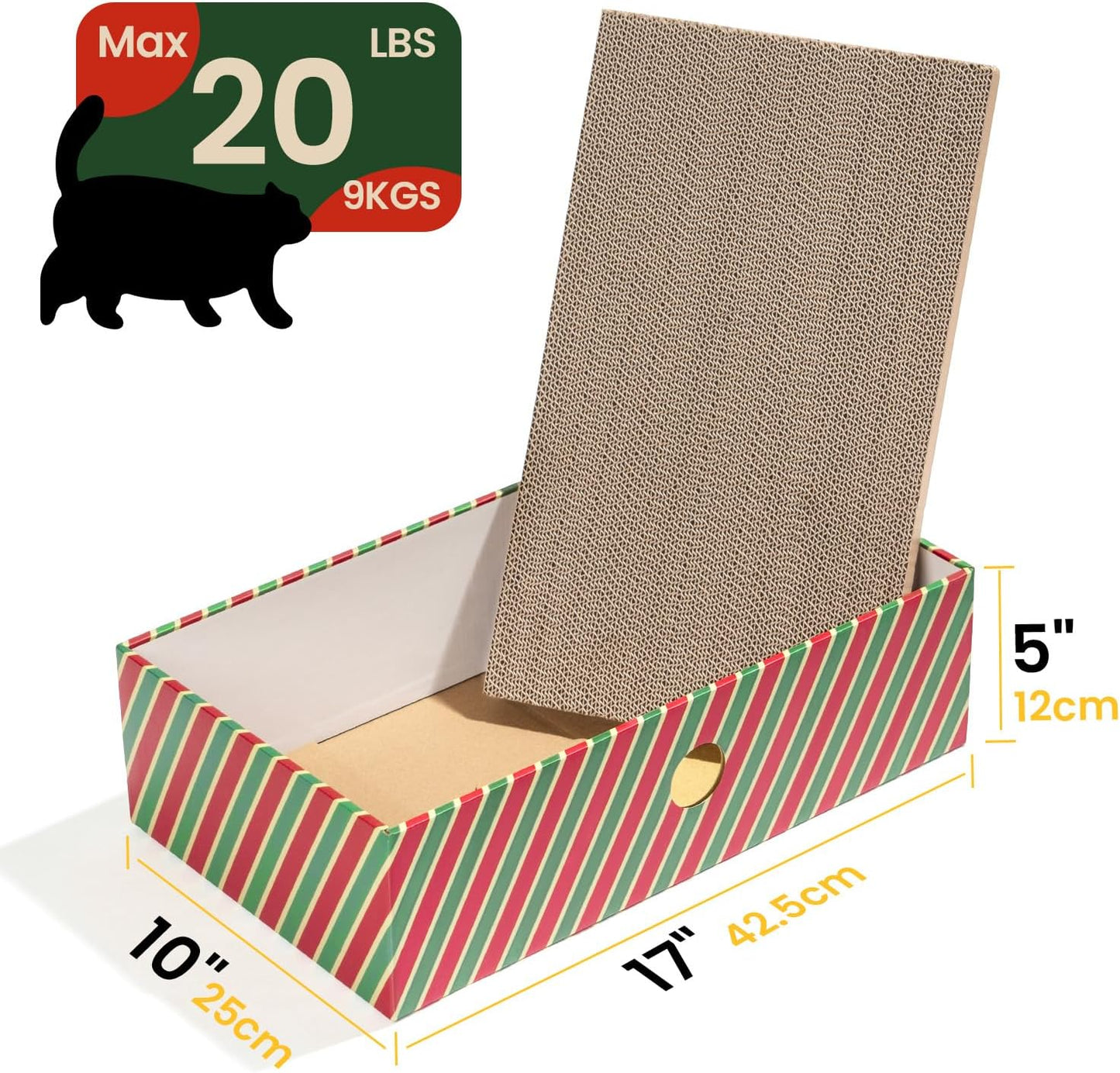 Cat Scratcher Box with 3-Layer Corrugated Pad, Heavy-Duty Double-Sided Cardboard Scratching Board & Bed, Checkered Design, for Cats, Large