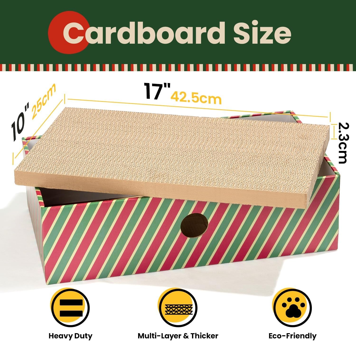 Cat Scratcher Box with 3-Layer Corrugated Pad, Heavy-Duty Double-Sided Cardboard Scratching Board & Bed, Checkered Design, for Cats, Large