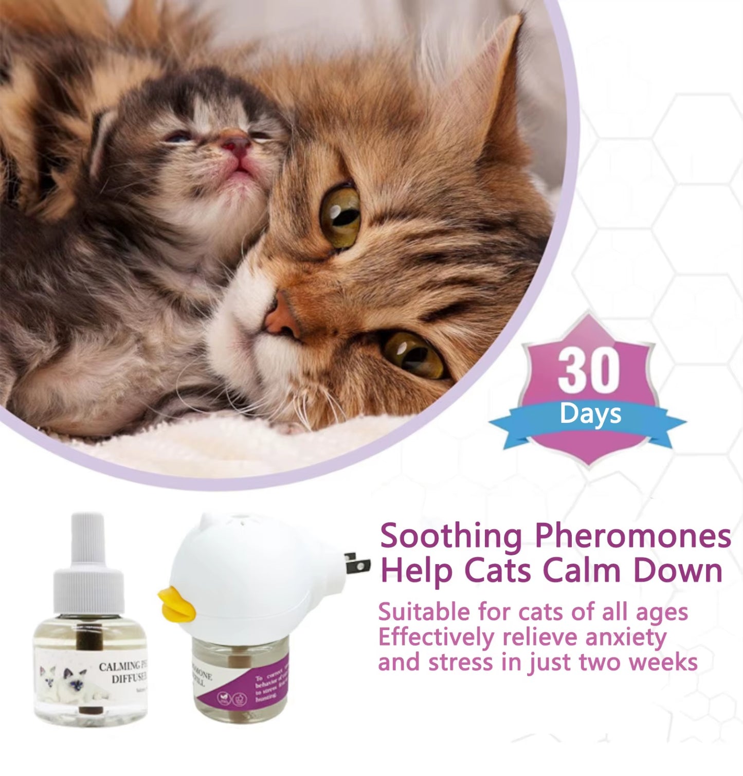 Calming Pheromone Diffuser Kit for Cats - 30-Day Refill & Relaxing Spray for a Peaceful Home