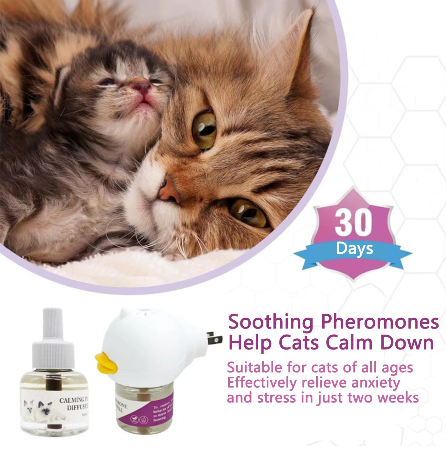 Calming Pheromone Diffuser Kit for Cats - 30-Day Refill & Relaxing Spray for a Peaceful Home