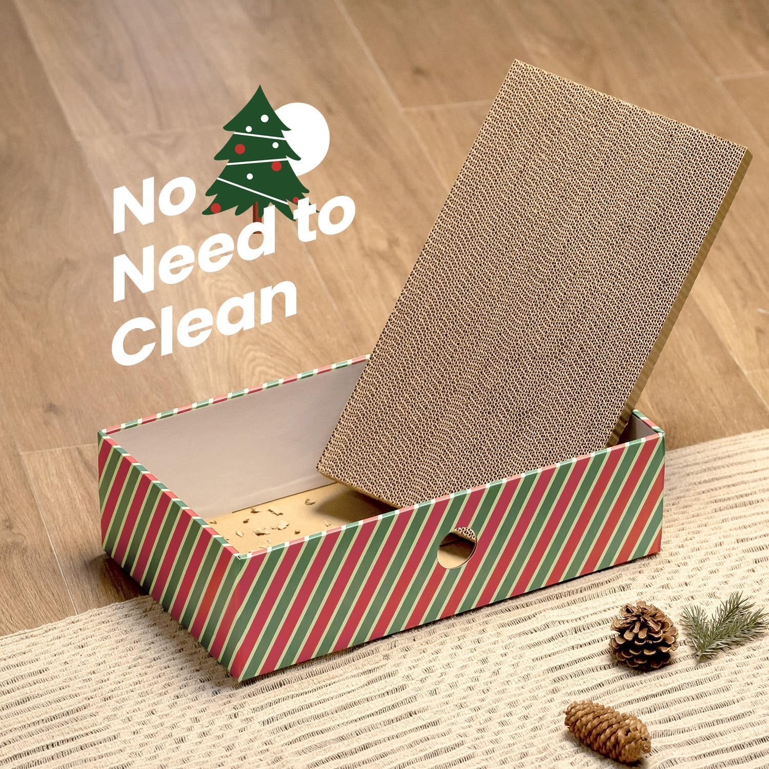 Cat Scratcher Box with 3-Layer Corrugated Pad, Heavy-Duty Double-Sided Cardboard Scratching Board & Bed, Checkered Design, for Cats, Large