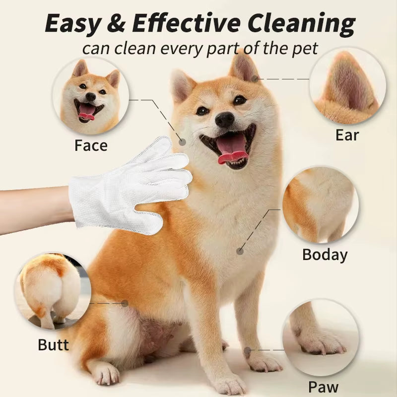 6PCS Pet Wash-Free Cleaning Gloves - Gentle Deodorant Wipes for Cats and Dogs, Convenient Disposable Bath Solution