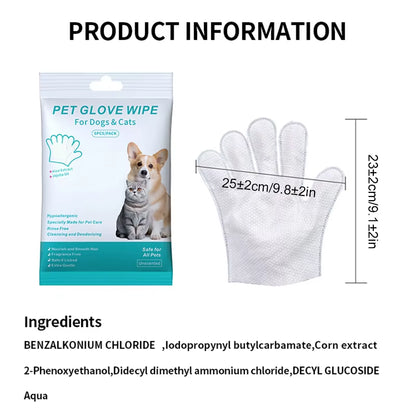 6PCS Pet Wash-Free Cleaning Gloves - Gentle Deodorant Wipes for Cats and Dogs, Convenient Disposable Bath Solution