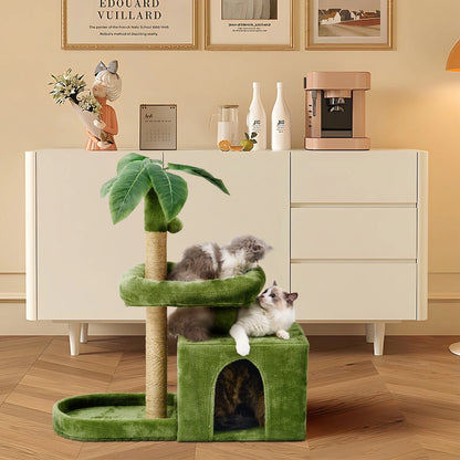 Cozy 31.5" Cat Tree with Leaf Design - Plush Cat Condo, Scratching Posts & Hang Ball for Indoor Cats