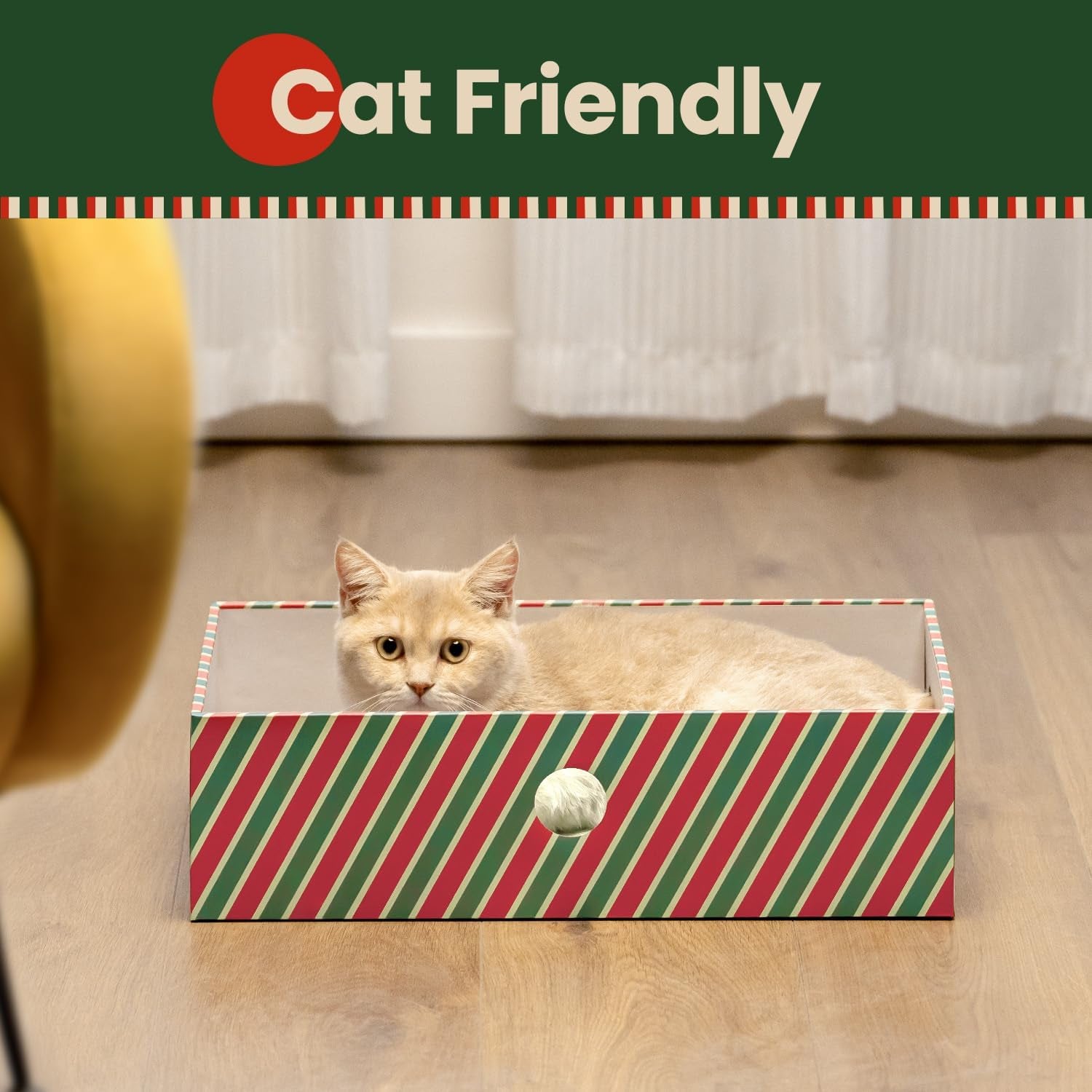 Cat Scratcher Box with 3-Layer Corrugated Pad, Heavy-Duty Double-Sided Cardboard Scratching Board & Bed, Checkered Design, for Cats, Large