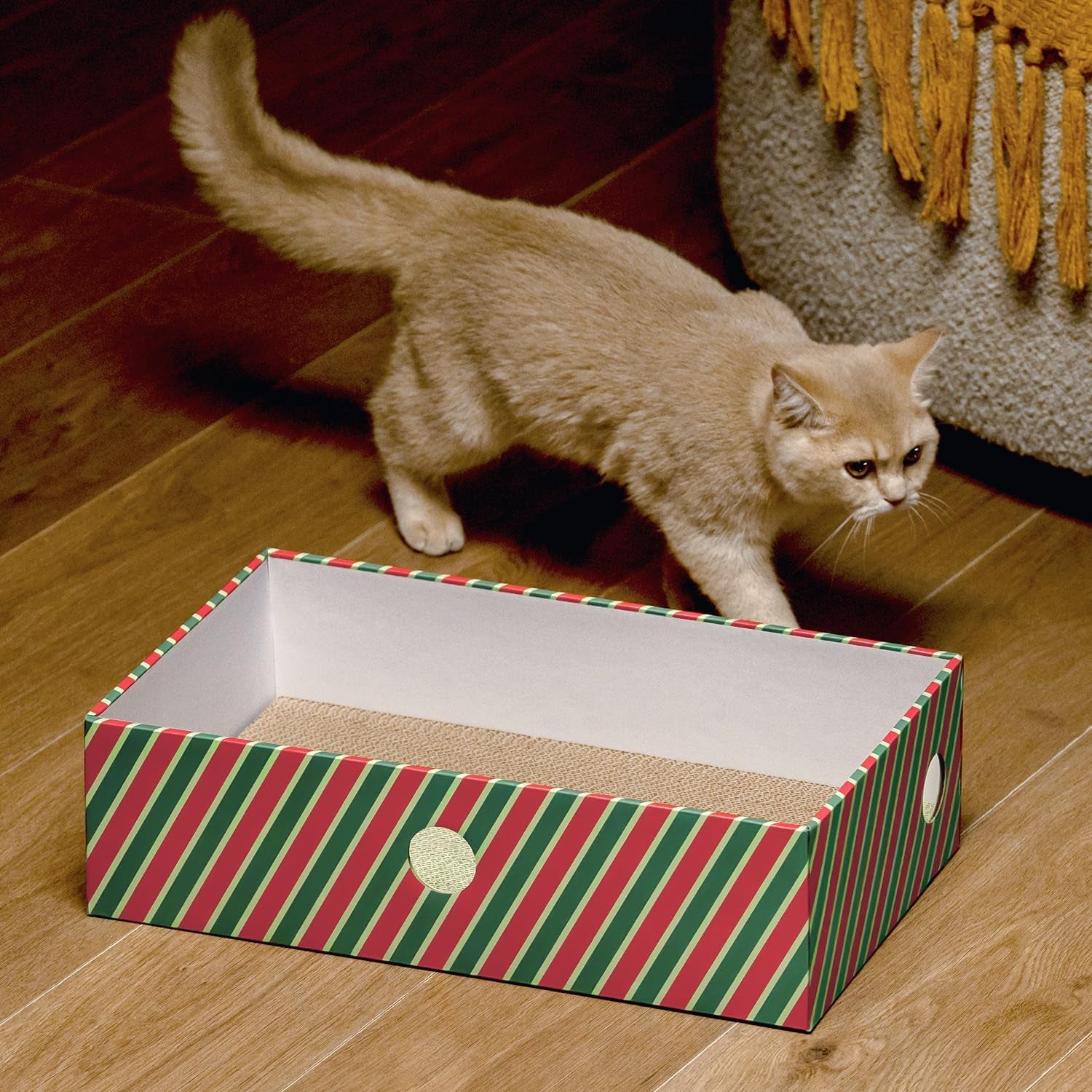 Cat Scratcher Box with 3-Layer Corrugated Pad, Heavy-Duty Double-Sided Cardboard Scratching Board & Bed, Checkered Design, for Cats, Large