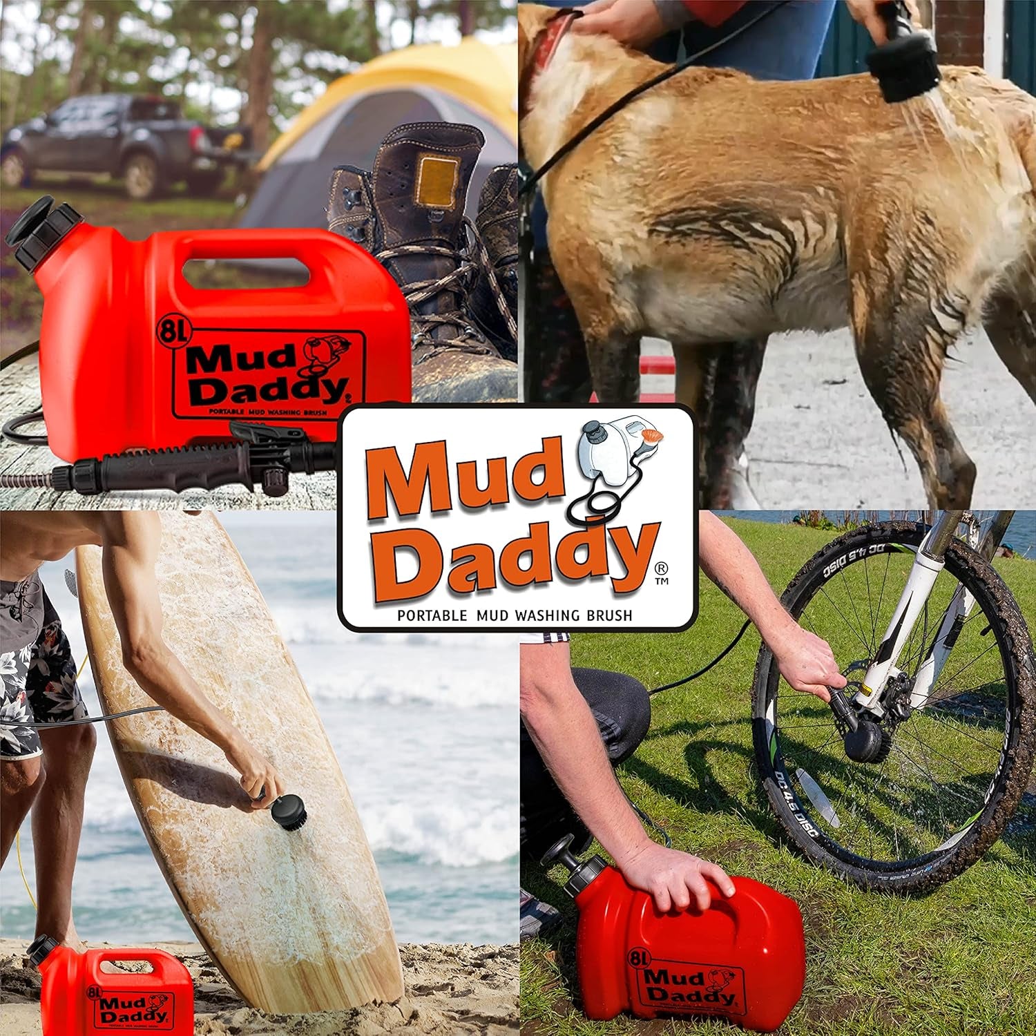Dog Washer - Portable 2.1 Gallon (8L) with Bath Brush, Paw Cleaner, and Shower Hose Attachment, Red