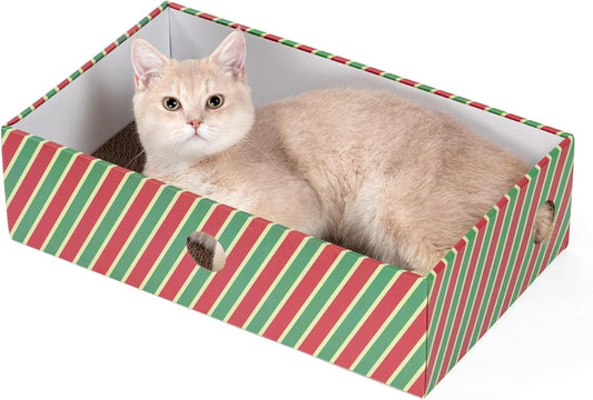 Cat Scratcher Box with 3-Layer Corrugated Pad, Heavy-Duty Double-Sided Cardboard Scratching Board & Bed, Checkered Design, for Cats, Large