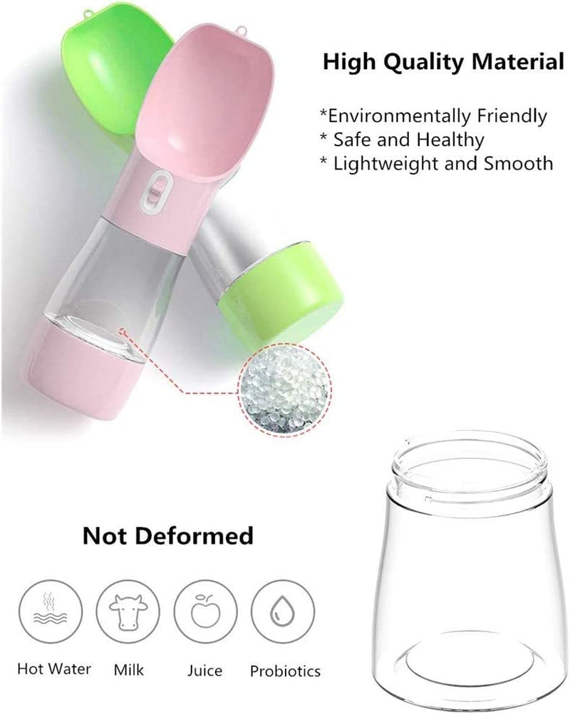 Pet Water Bottle Dispenser - Leak Proof Bottles for pets on the Go with Food Container