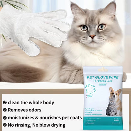 6PCS Pet Wash-Free Cleaning Gloves - Gentle Deodorant Wipes for Cats and Dogs, Convenient Disposable Bath Solution