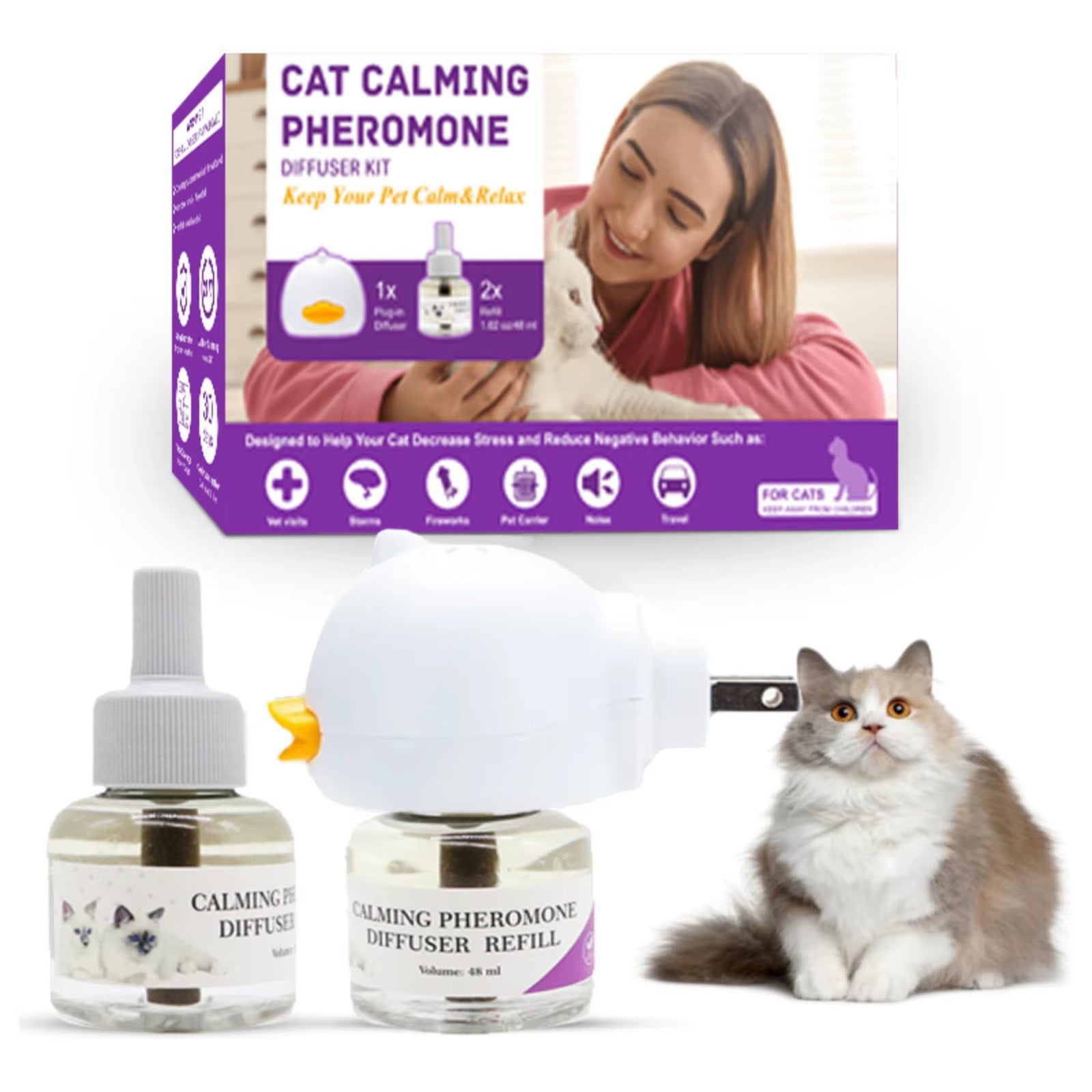 Calming Pheromone Diffuser Kit for Cats - 30-Day Refill & Relaxing Spray for a Peaceful Home