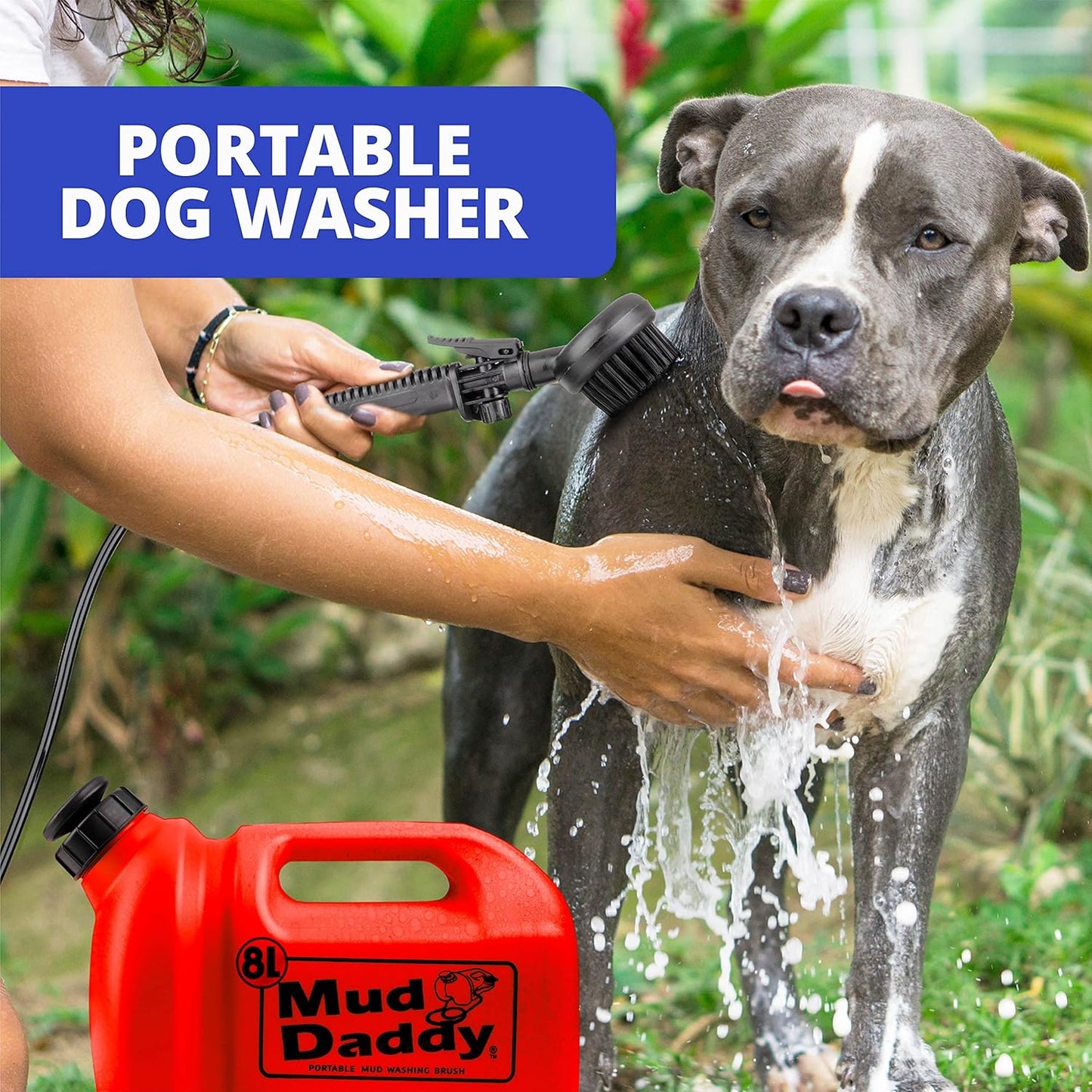 Dog Washer - Portable 2.1 Gallon (8L) with Bath Brush, Paw Cleaner, and Shower Hose Attachment, Red