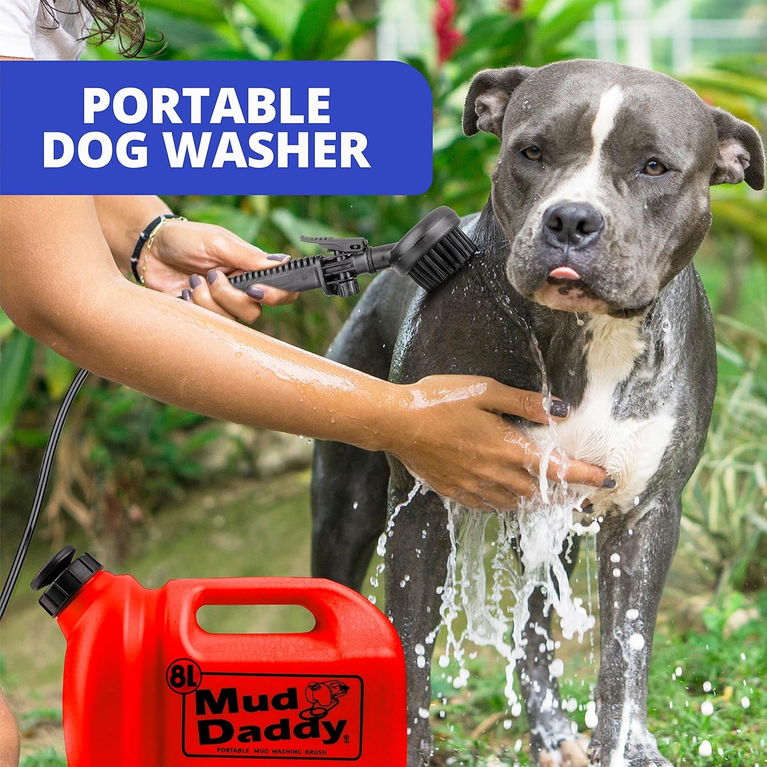 Dog Washer - Portable 2.1 Gallon (8L) with Bath Brush, Paw Cleaner, and Shower Hose Attachment, Red