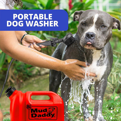 Dog Washer - Portable 2.1 Gallon (8L) with Bath Brush, Paw Cleaner, and Shower Hose Attachment, Red
